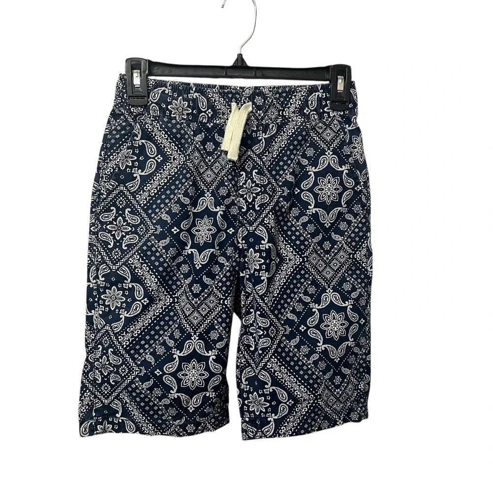 The Childrens‎ Place Boys Size 12 Navy White Paisley Print Drawstring Shorts